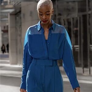 The Drop Women's Blue Sapphire Button Up Shirt with Organza Yoke by @signedblake